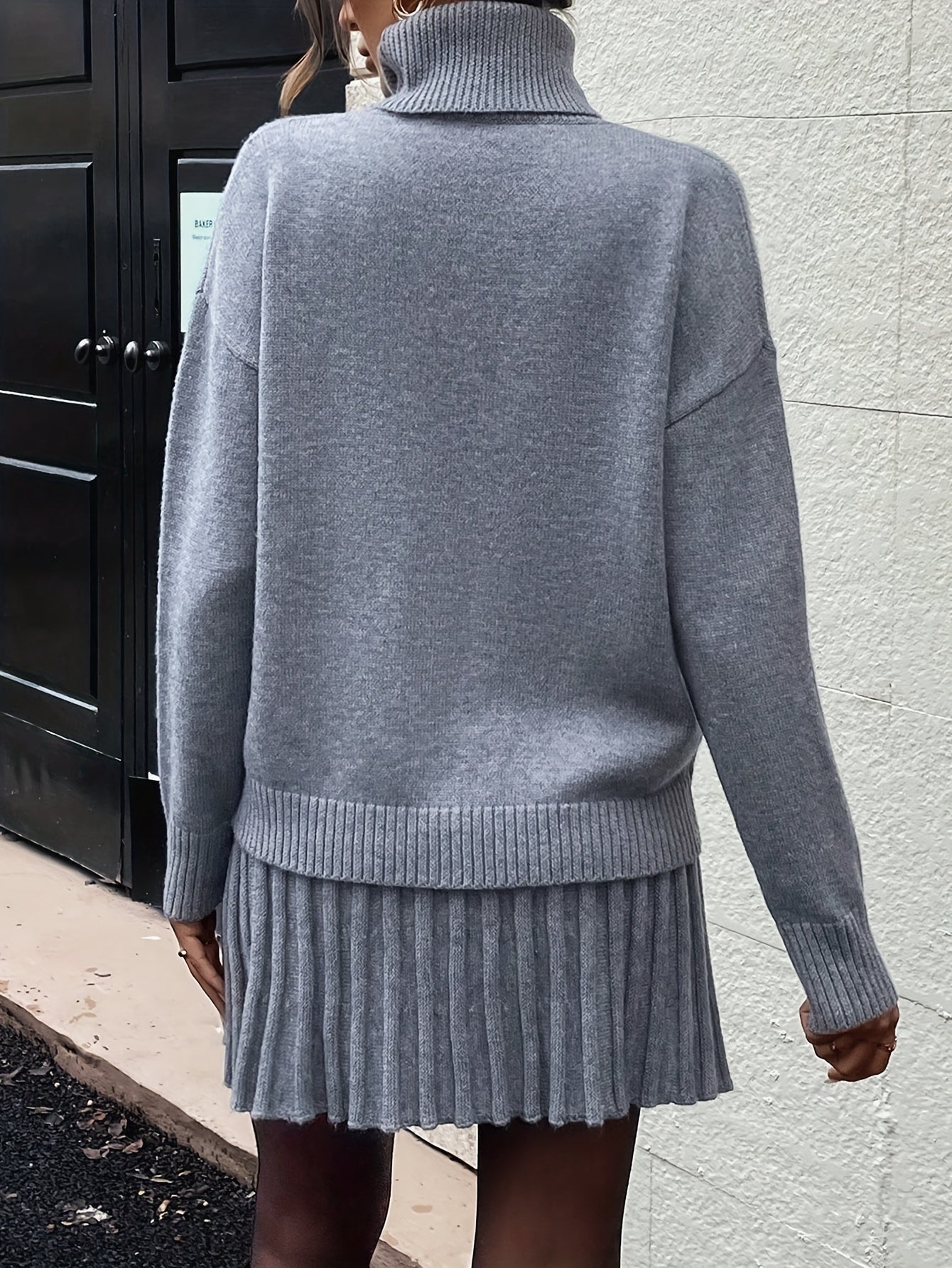 Stijlvolle en Elegante Minimalistische Lange Mouwen Trui met Midi Rok Tweedelige Set voor Vrouwen