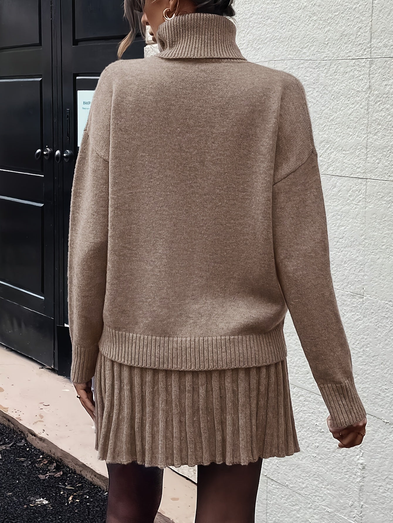 Stijlvolle en Elegante Minimalistische Lange Mouwen Trui met Midi Rok Tweedelige Set voor Vrouwen