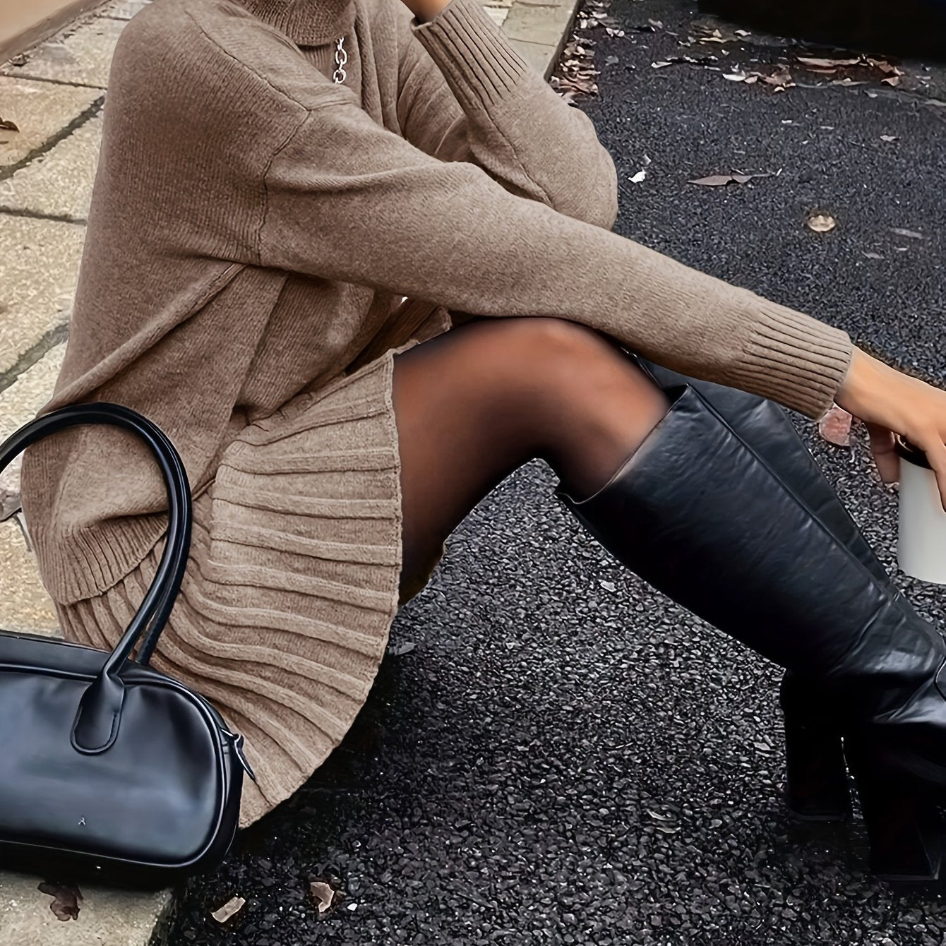 Stijlvolle en Elegante Minimalistische Lange Mouwen Trui met Midi Rok Tweedelige Set voor Vrouwen