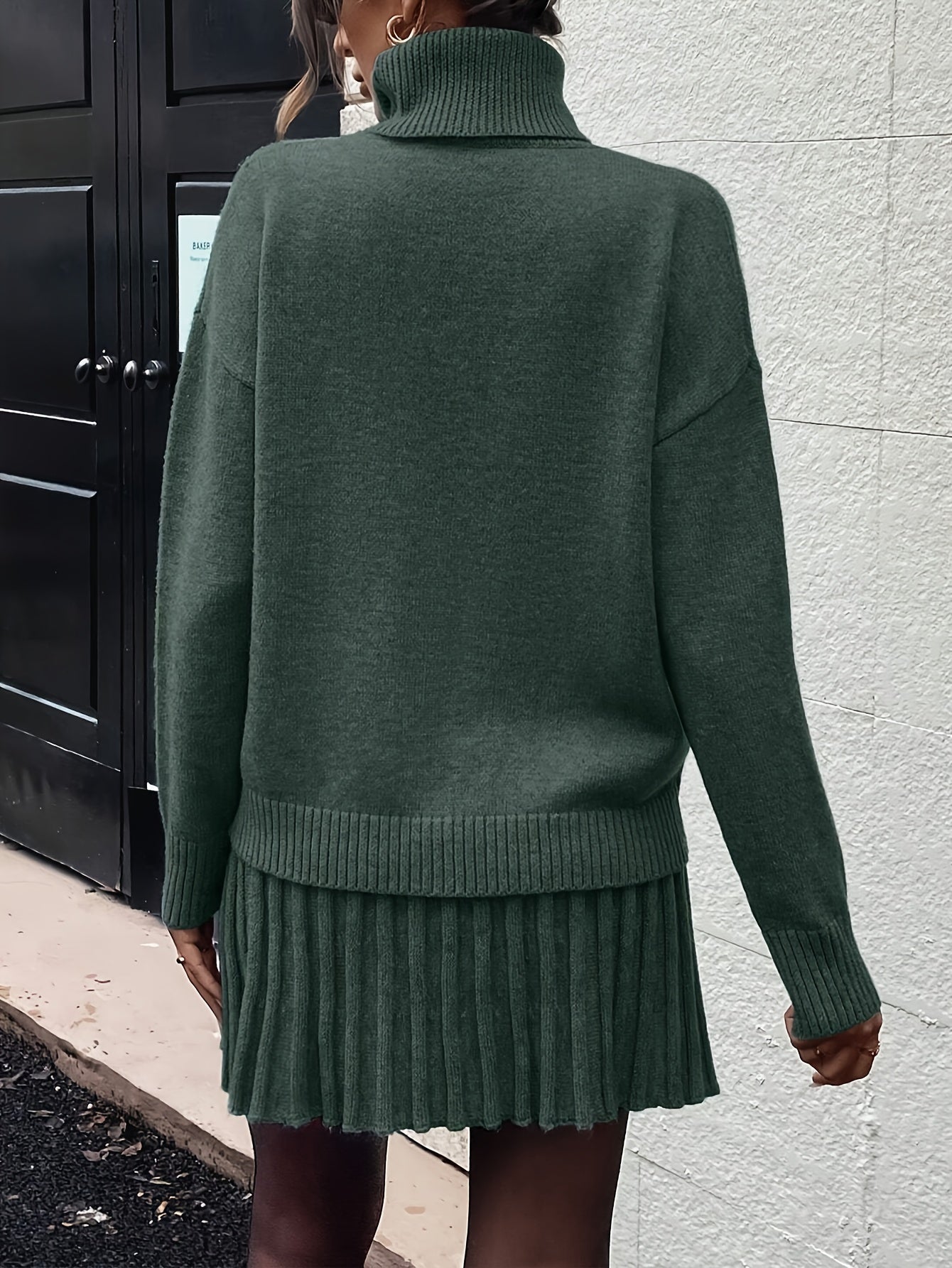 Stijlvolle en Elegante Minimalistische Lange Mouwen Trui met Midi Rok Tweedelige Set voor Vrouwen