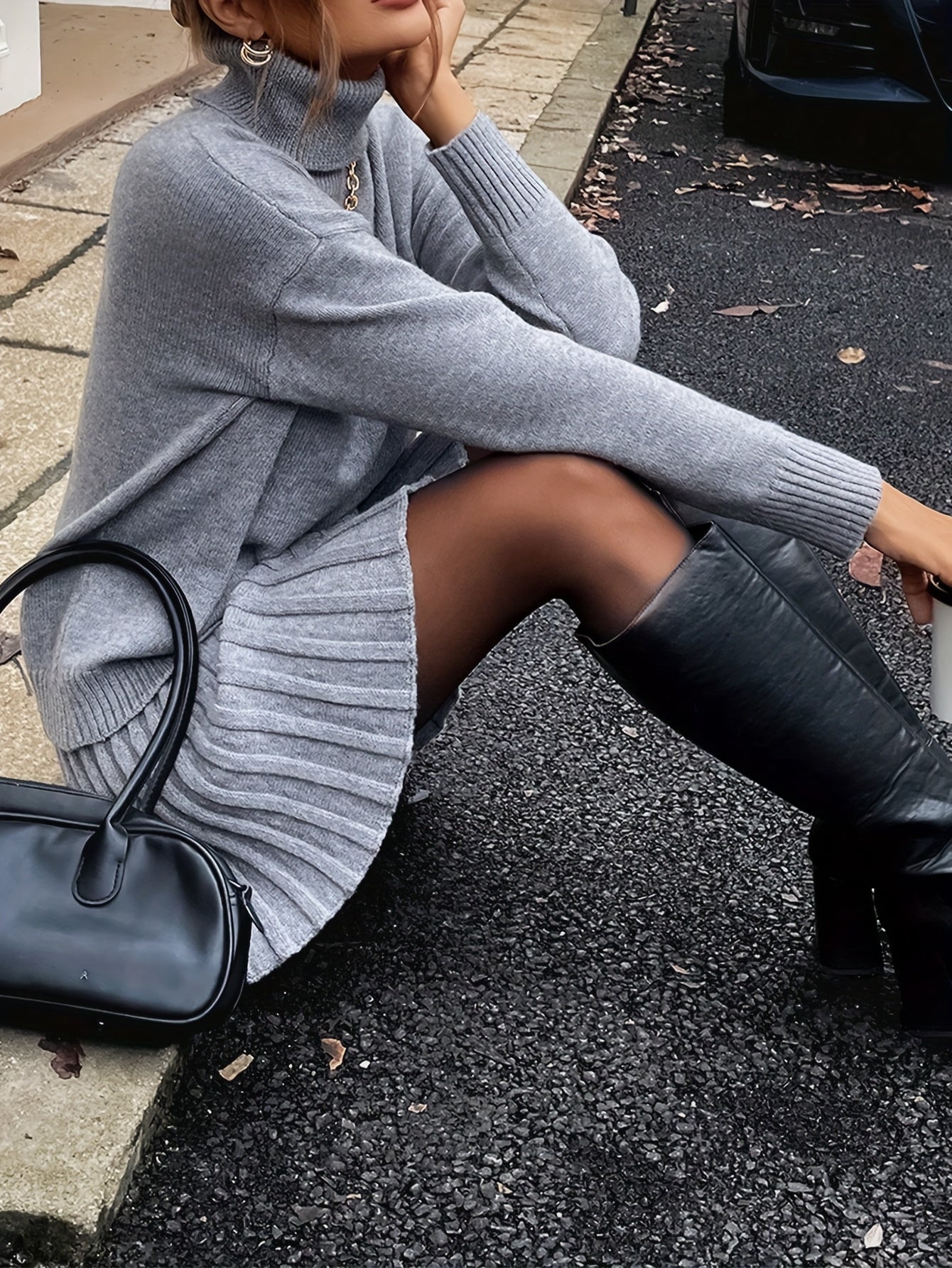 Stijlvolle en Elegante Minimalistische Lange Mouwen Trui met Midi Rok Tweedelige Set voor Vrouwen